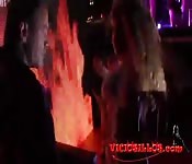 The crowd cheers as she gets hard fucked on stage