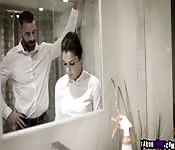 Hot European maid fucked in the bathroom