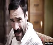 Stepdaughter teen enjoyed in a threesome