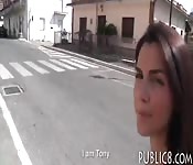 Latina flashes her big tits and pounded