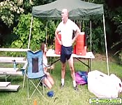 Horny slut sneakily fuck out in the open